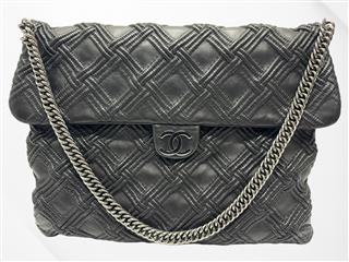 Chanel Large Walk of Fame Stitched Lambskin Flap Bag - Black